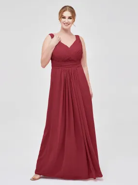 A-line Chiffon Floor Length V Neck Dresses Burgundy Plus Size