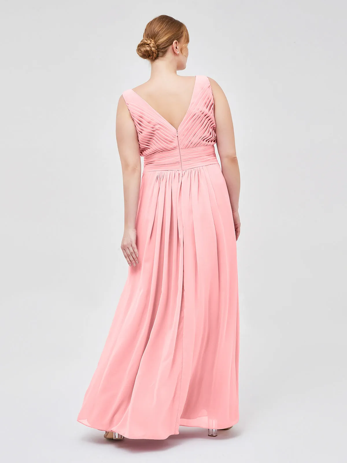 A-line Chiffon Floor Length V Neck Dresses Flamingo Plus Size