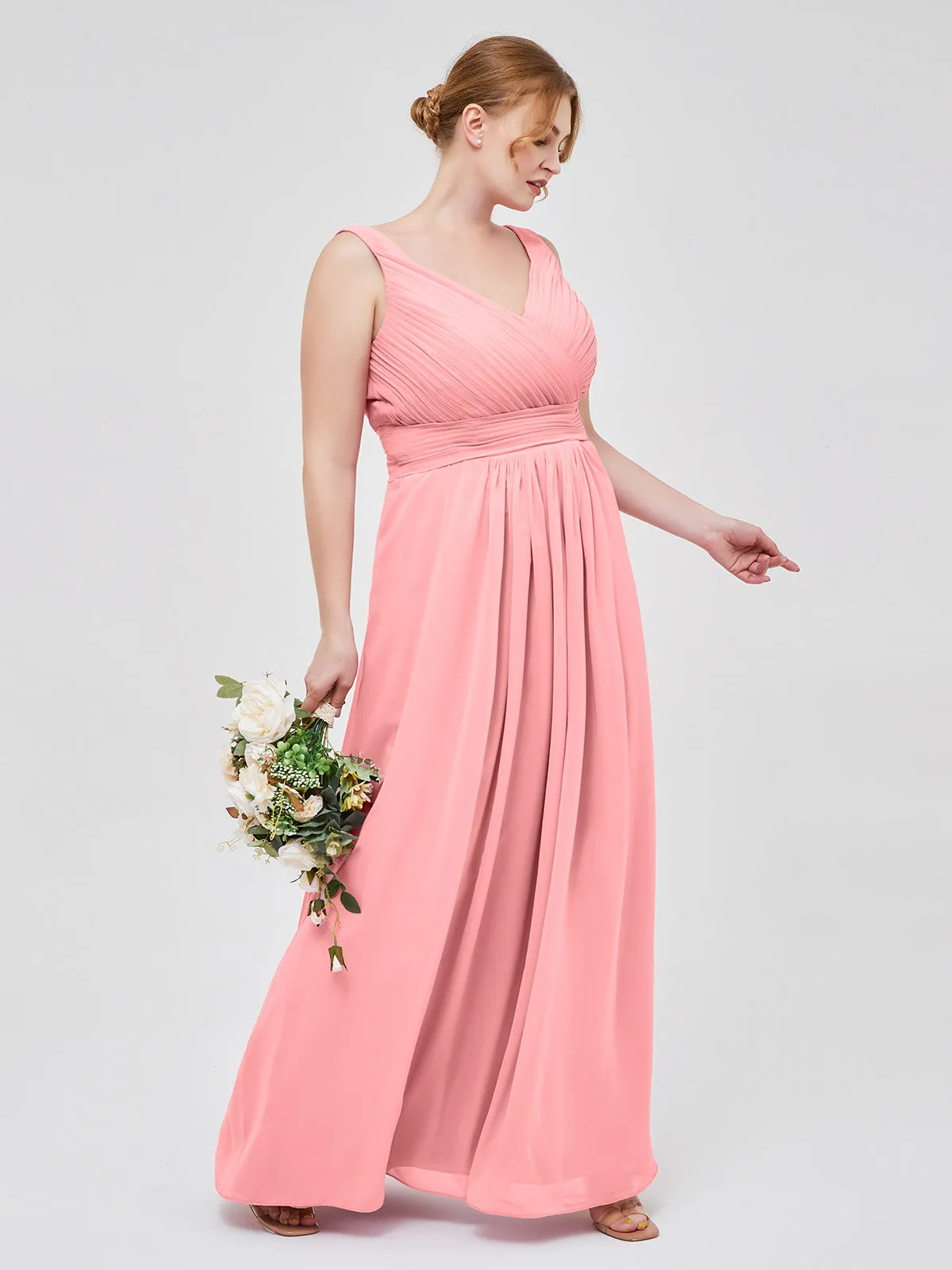 A-line Chiffon Floor Length V Neck Dresses Flamingo Plus Size