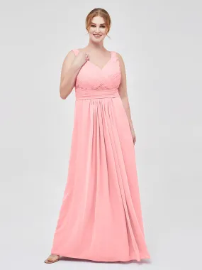 A-line Chiffon Floor Length V Neck Dresses Flamingo Plus Size