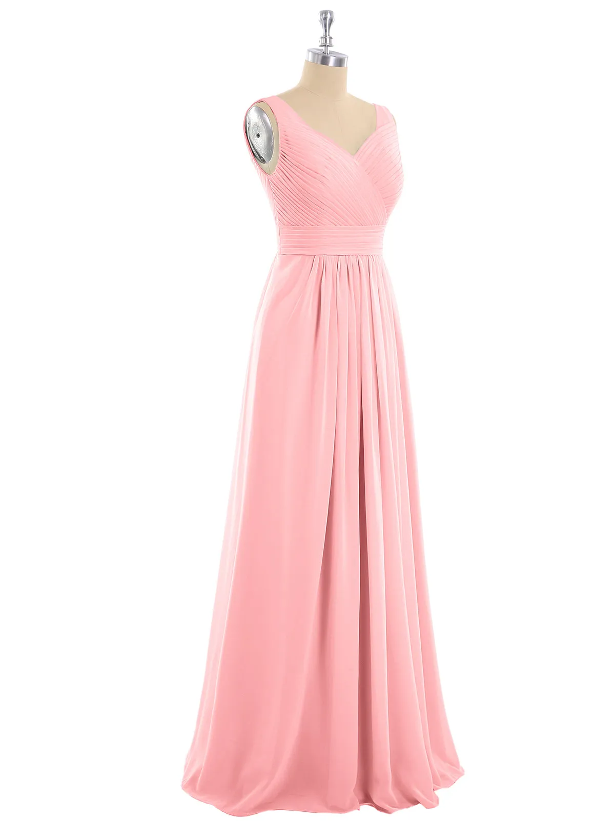 A-line Chiffon Floor Length V Neck Dresses Flamingo Plus Size