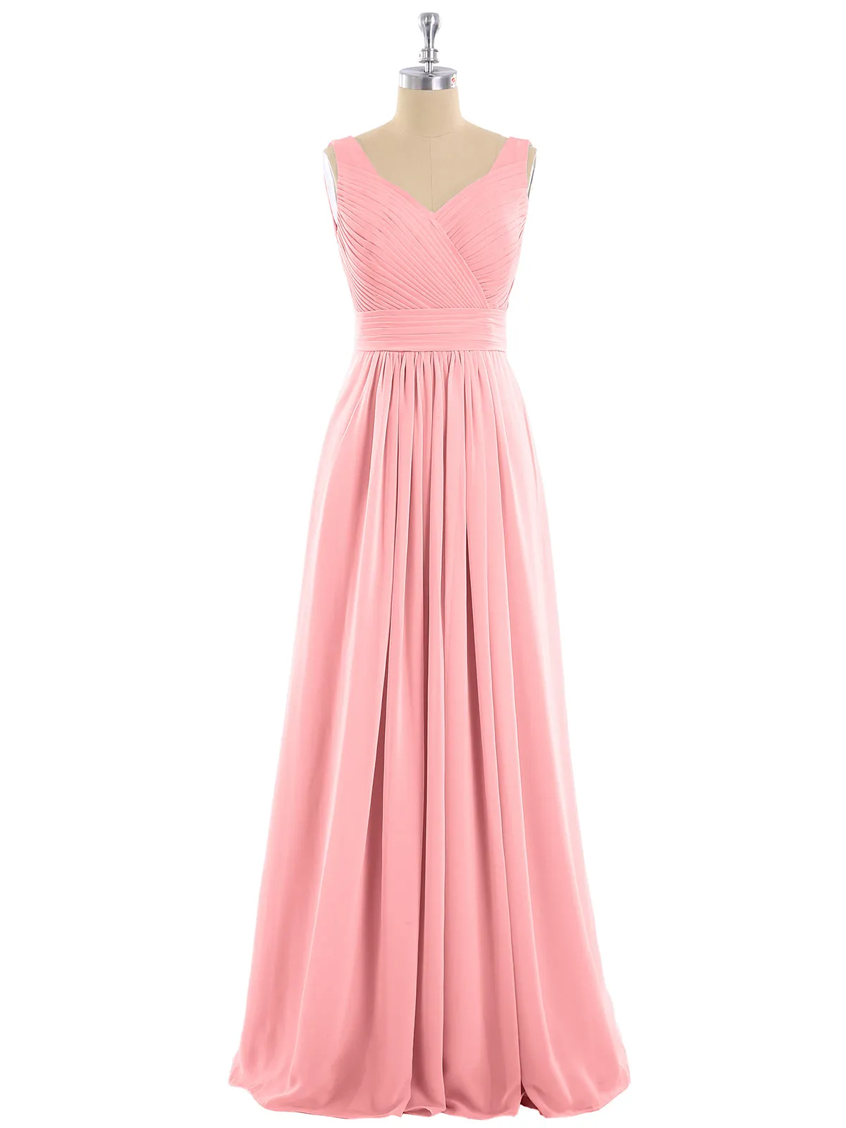 A-line Chiffon Floor Length V Neck Dresses Flamingo Plus Size