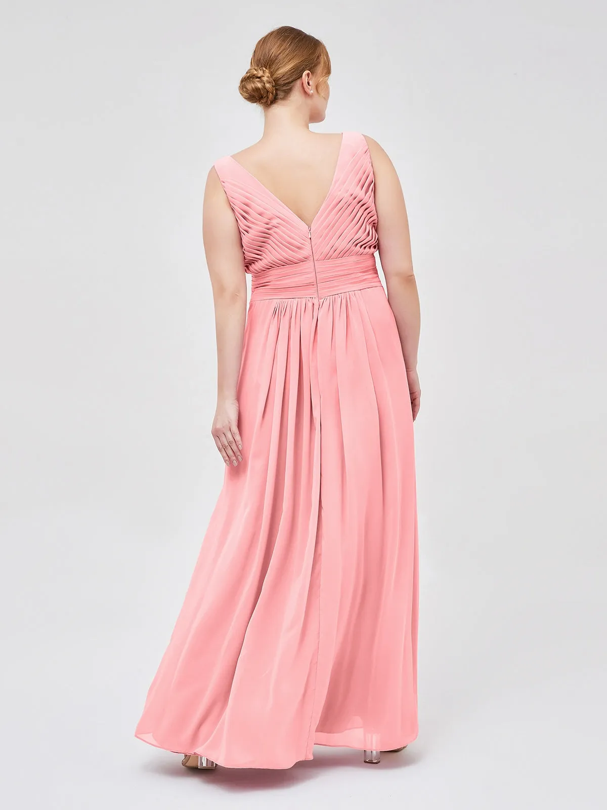 A-line Chiffon Floor Length V Neck Dresses Flamingo