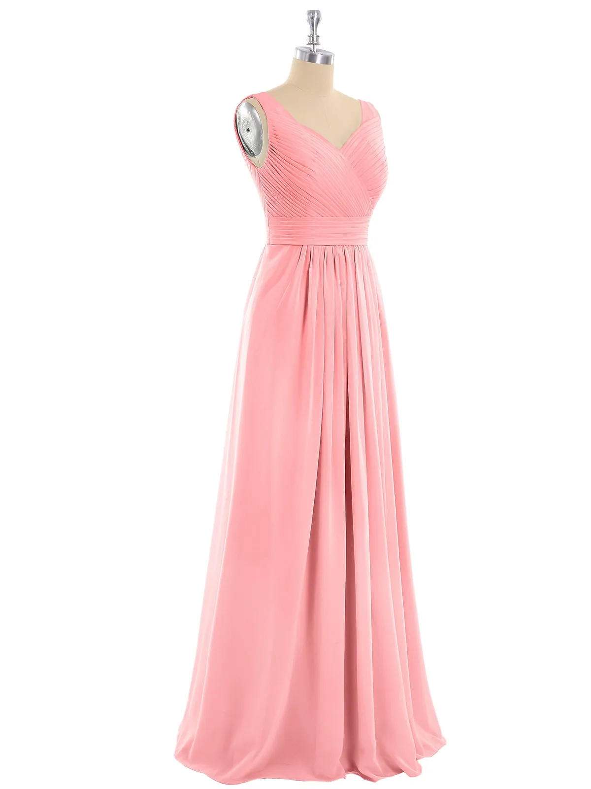 A-line Chiffon Floor Length V Neck Dresses Flamingo