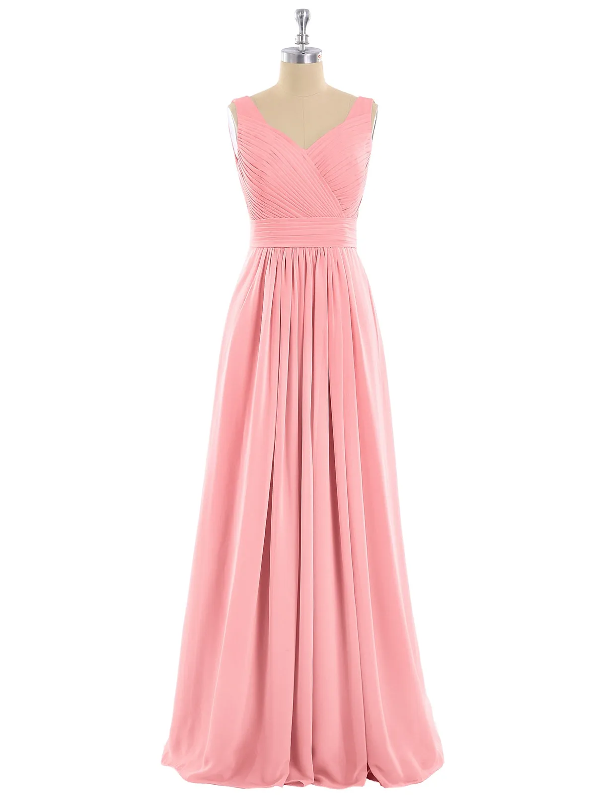 A-line Chiffon Floor Length V Neck Dresses Flamingo