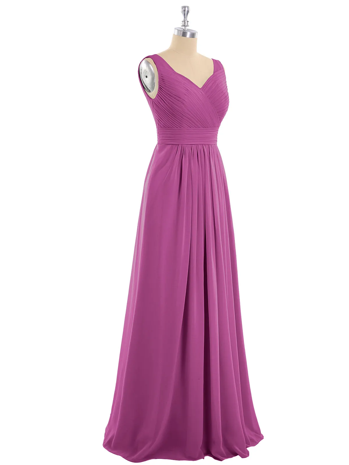 A-line Chiffon Floor Length V Neck Dresses Orchid Plus Size