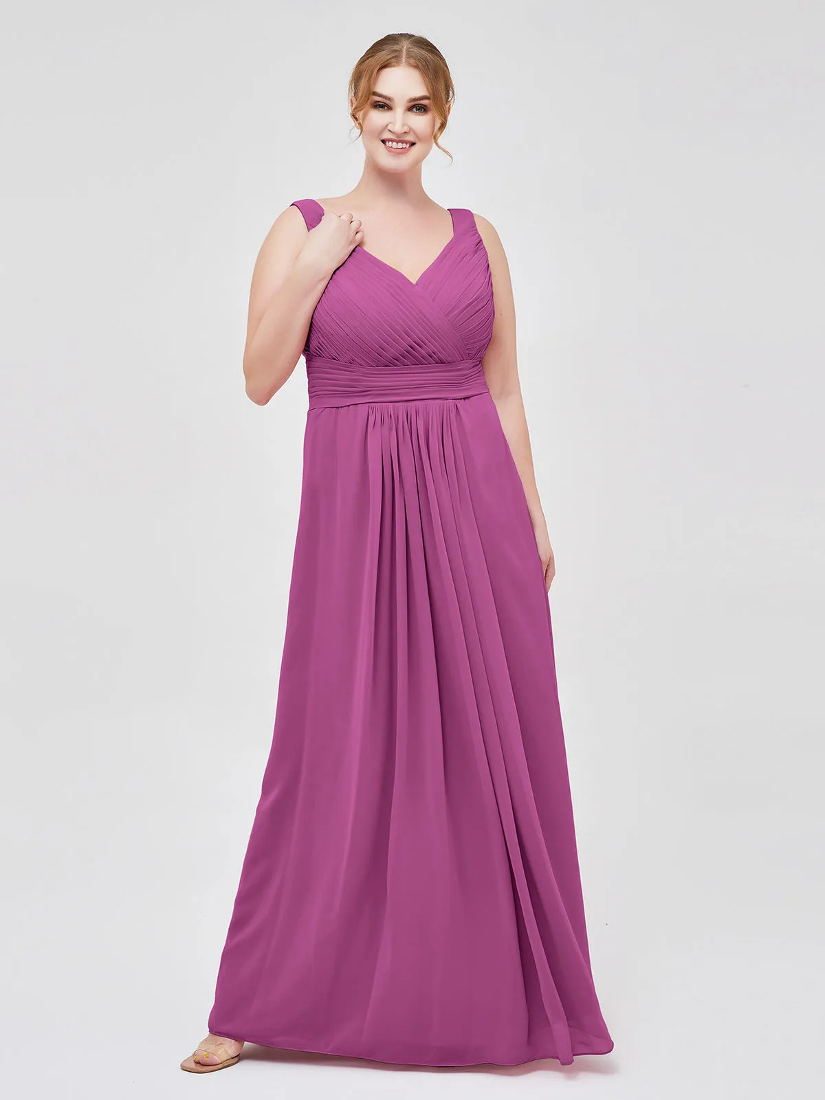 A-line Chiffon Floor Length V Neck Dresses Orchid Plus Size