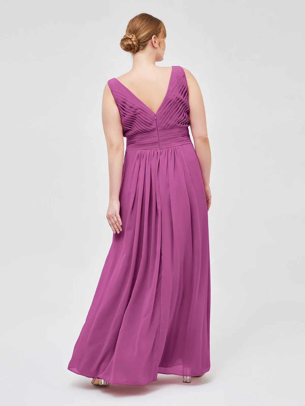 A-line Chiffon Floor Length V Neck Dresses Orchid Plus Size