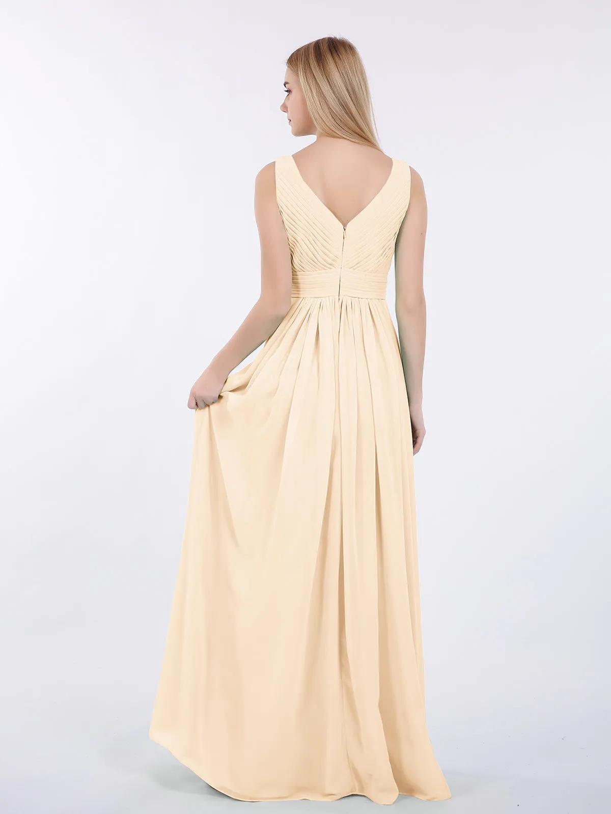 A-line Chiffon Floor Length V Neck Dresses Peach