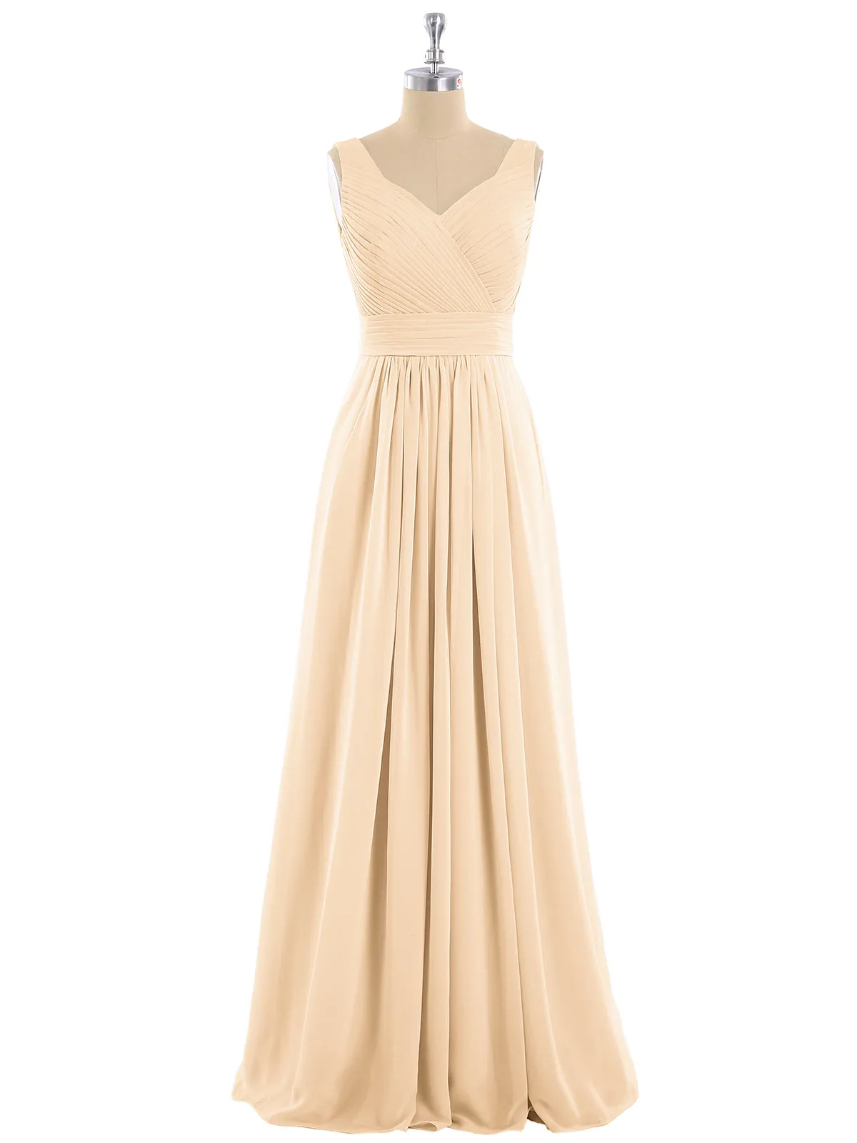 A-line Chiffon Floor Length V Neck Dresses Peach