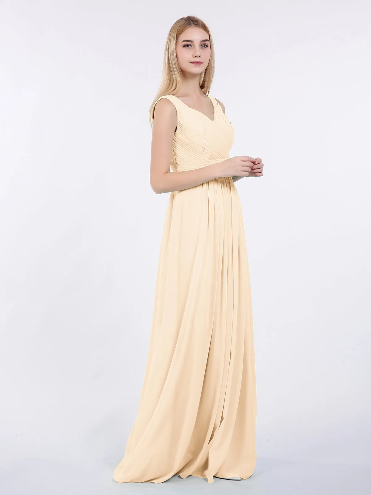 A-line Chiffon Floor Length V Neck Dresses Peach