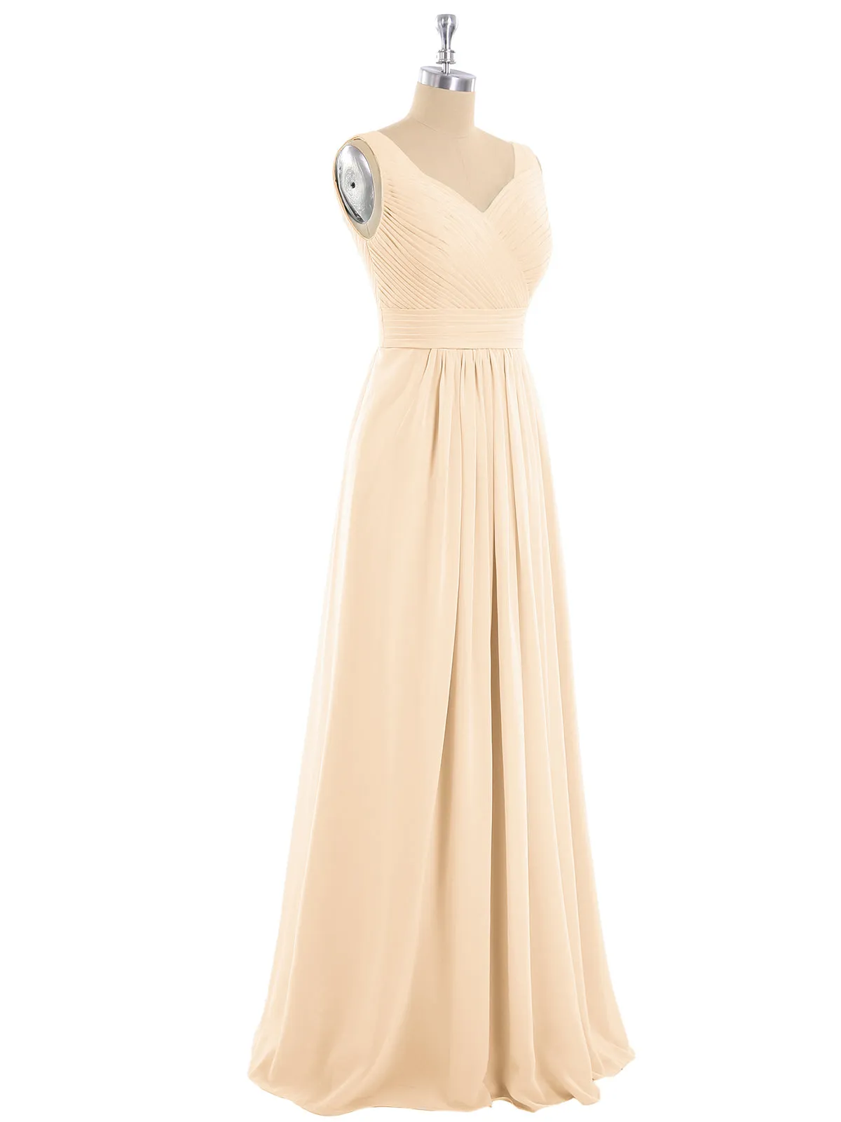 A-line Chiffon Floor Length V Neck Dresses Peach