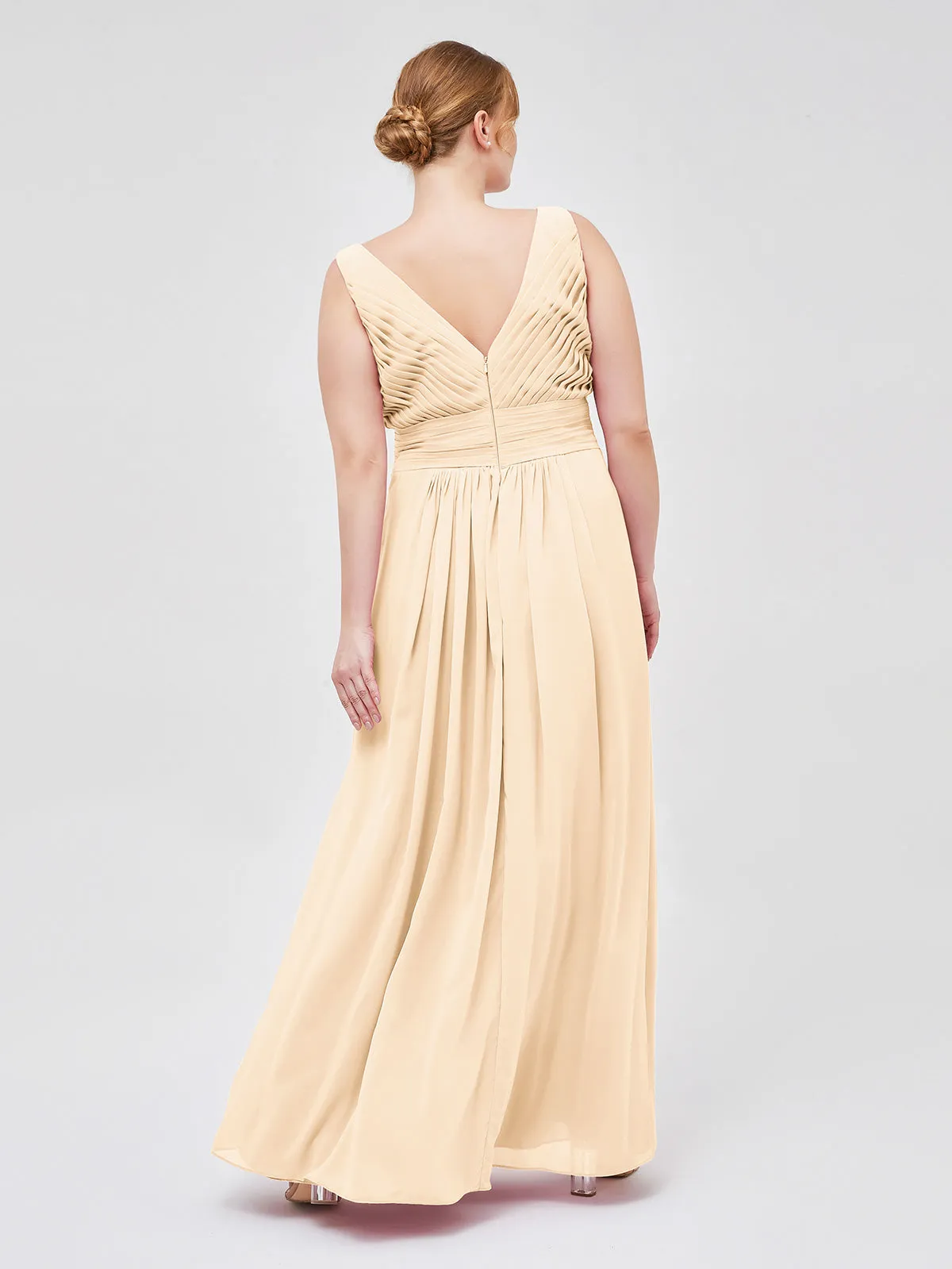 A-line Chiffon Floor Length V Neck Dresses Peach