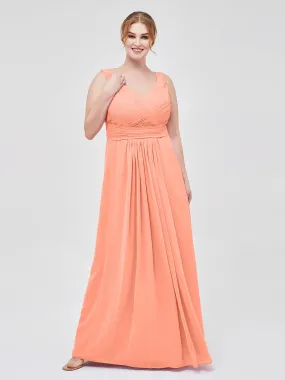 A-line Chiffon Floor Length V Neck Dresses Sunset Plus Size