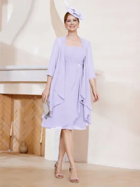 A-Line Chiffon Knee-length Dress With Jacket Lilac