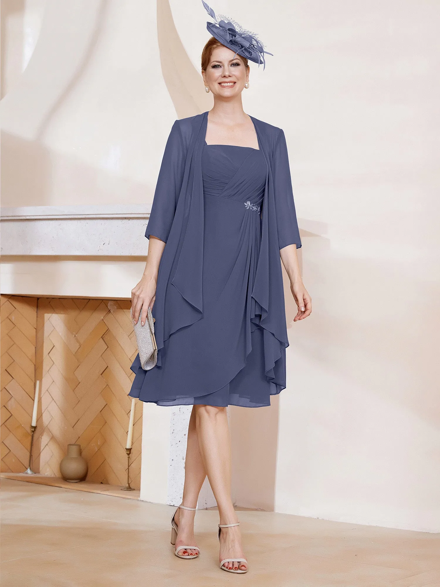 A-Line Chiffon Knee-length Dress With Jacket Stormy