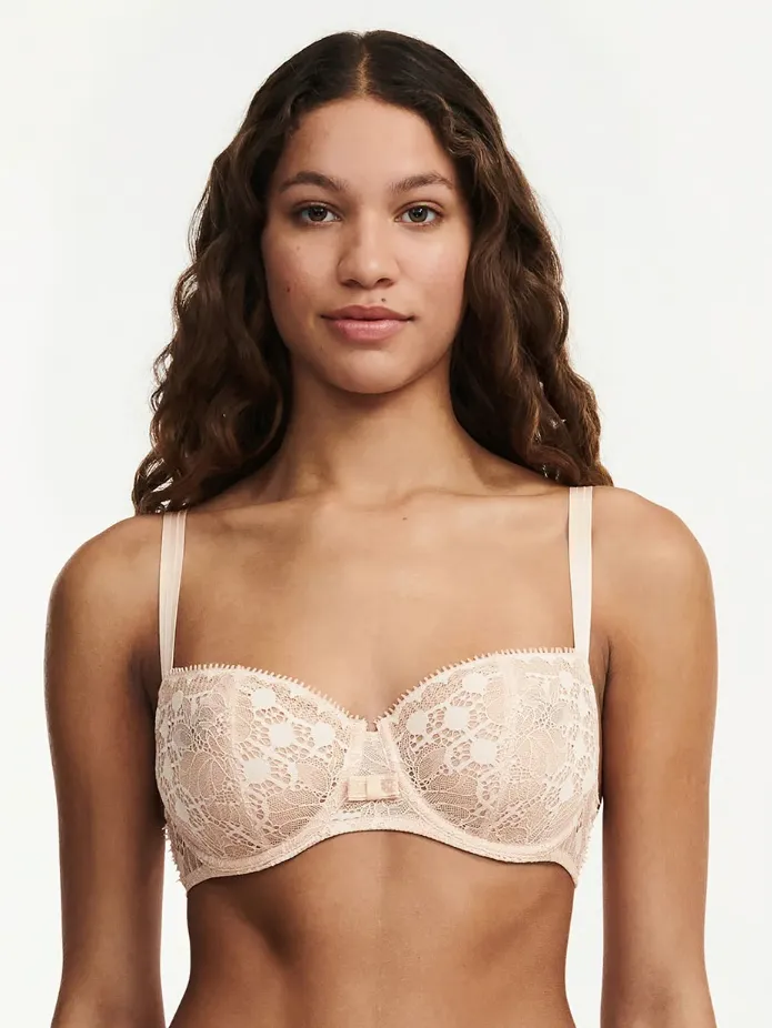 Beige Day to Night Lace Unlined Demi Bra