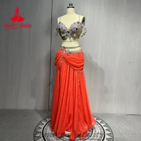 Bellydance Costume Senior AB Stones Bra Light Luxury Rhinestone Chiffon Long Skirt Suit Oriental Dance Performance Costumes