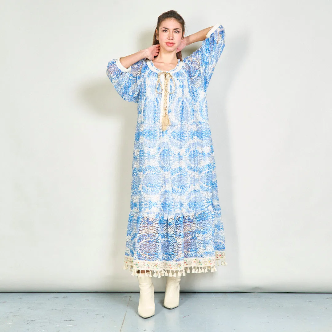 Boho printed oversize maxi dress with tassels wholesale