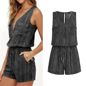 Boho Romper Casual V-neck stripe pattern