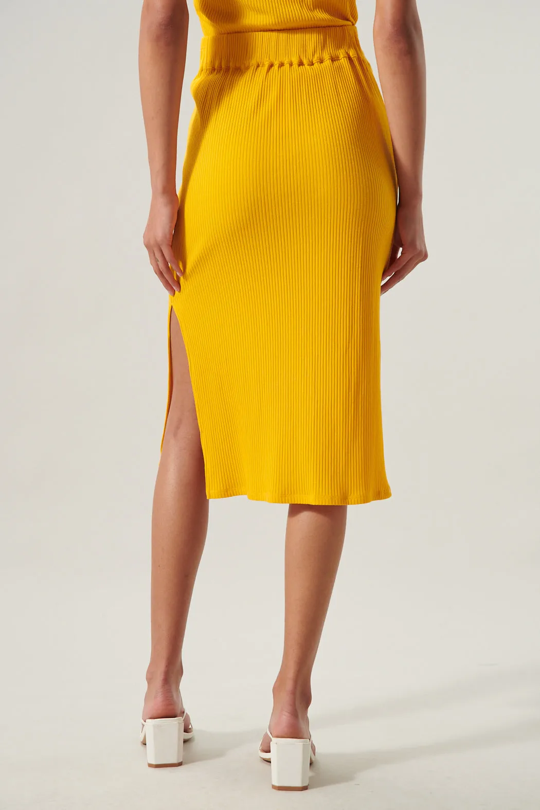 Brighter Days Ribbed Knit Midi Skirt