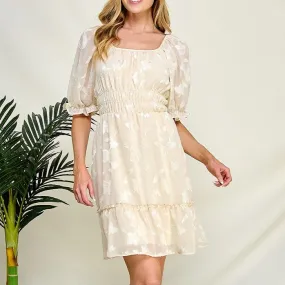 Carefree Smocked Waist Dress in Cream