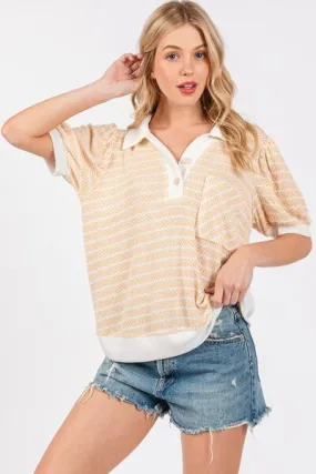 Ces Femme Knit Striped Contrast Short Sleeve Top