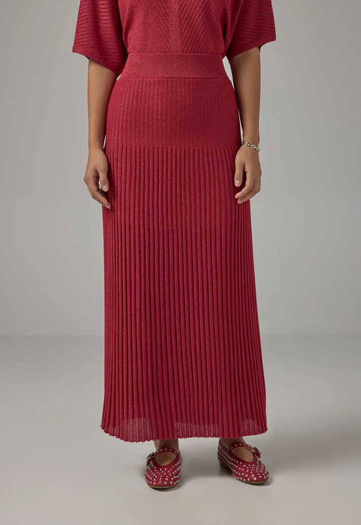 Choice Pleated Lurex Maxi Skirt Burgundy