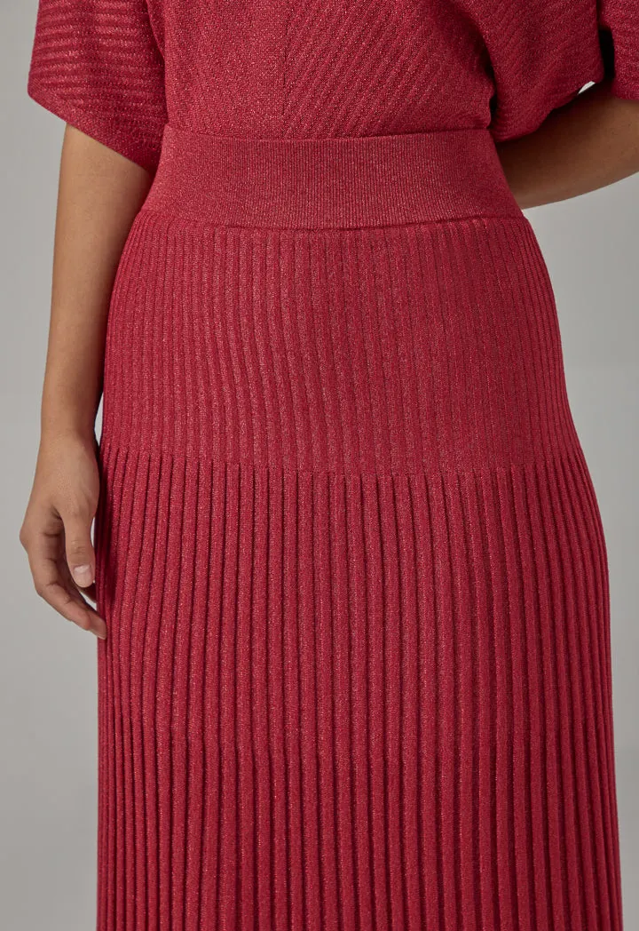 Choice Pleated Lurex Maxi Skirt Burgundy