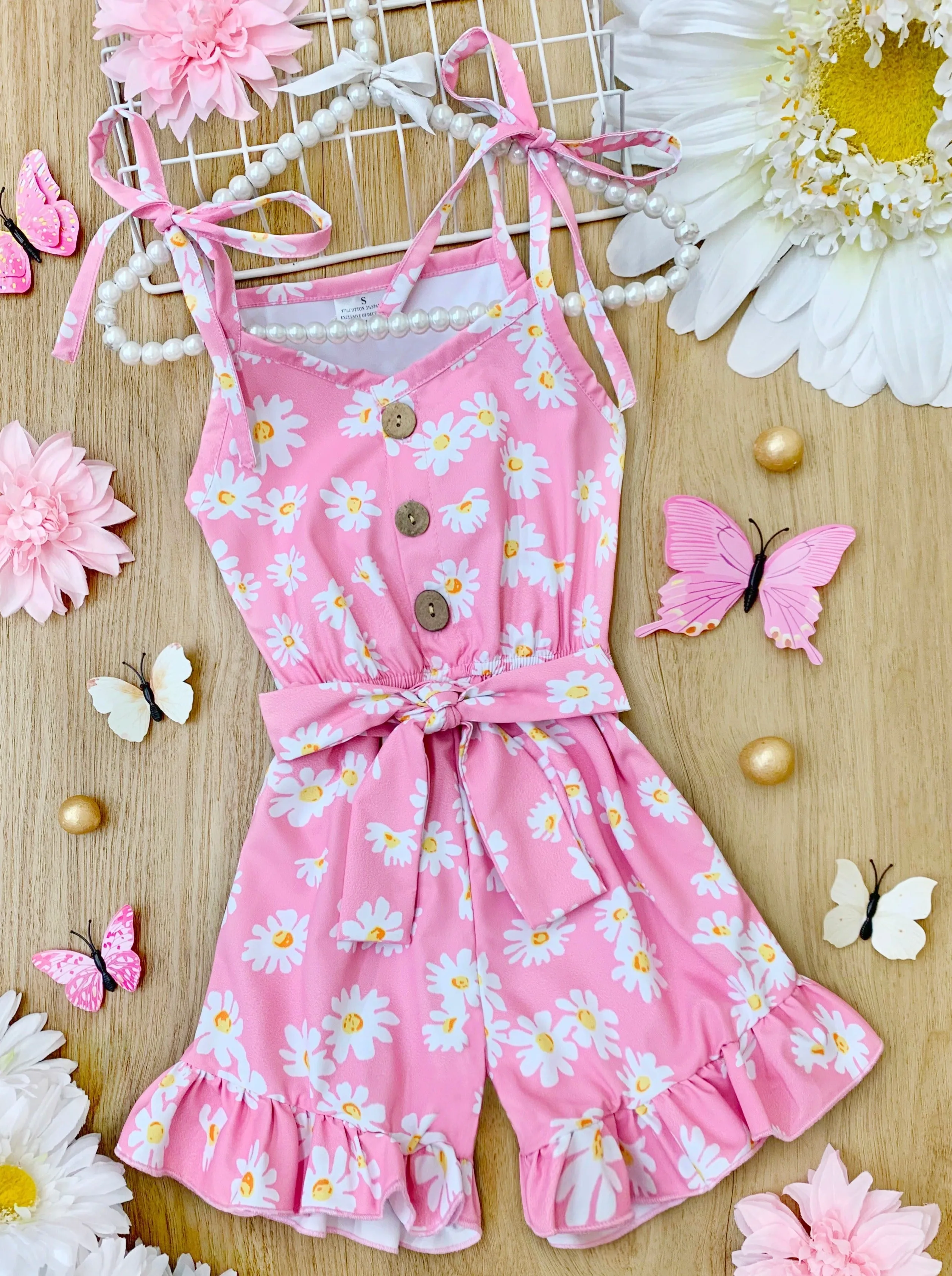 Darling Daisy Belted Ruffle Romper