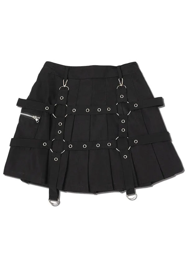 Drip Heart Harness Black Pleated Skirt