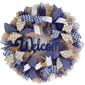 Everyday Navy Blue Wreath | Mother Unique Gift | Navy Blue Burlap Jute White