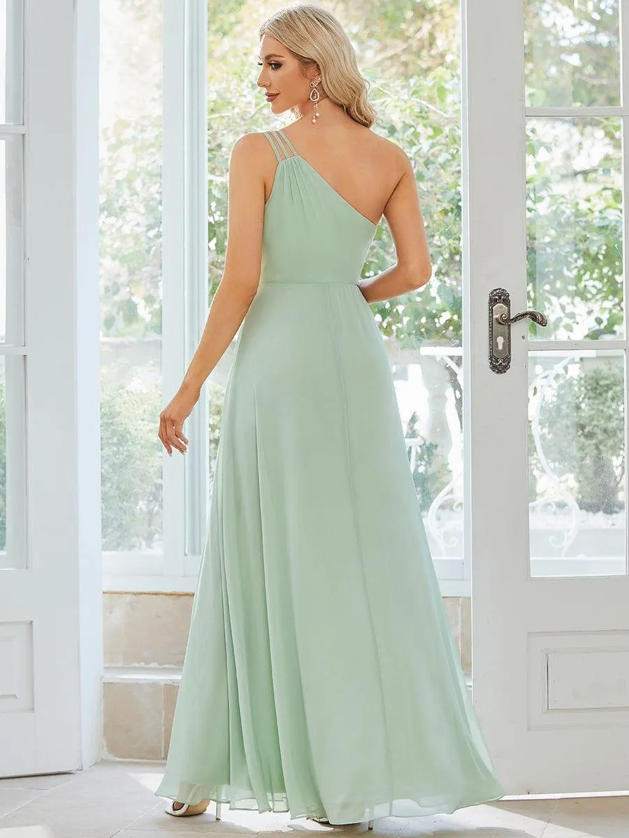 Flowy Chiffon One-Shoulder with Three Straps Bridesmaid Dress