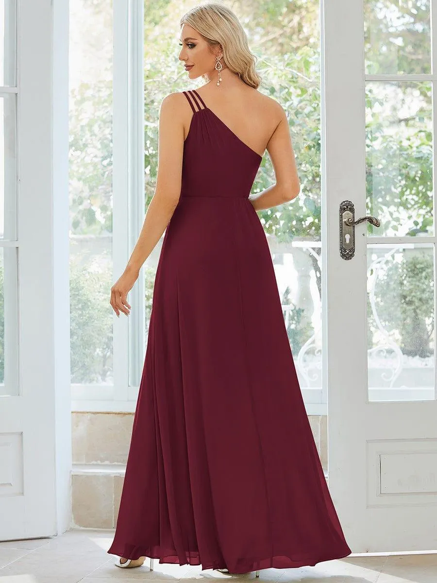 Flowy Chiffon One-Shoulder with Three Straps Bridesmaid Dress