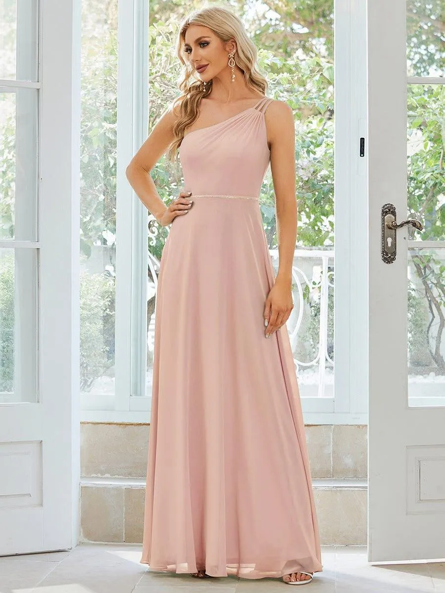 Flowy Chiffon One-Shoulder with Three Straps Bridesmaid Dress