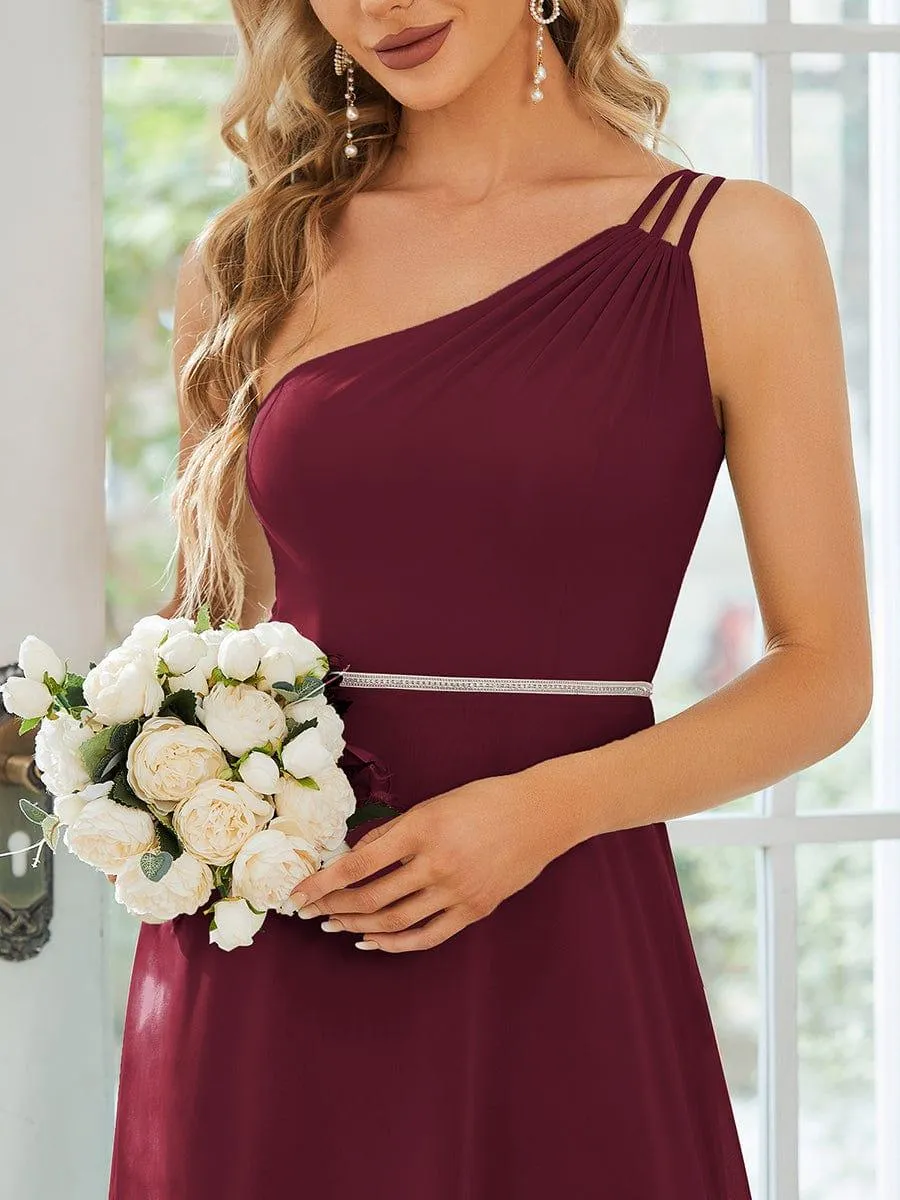 Flowy Chiffon One-Shoulder with Three Straps Bridesmaid Dress