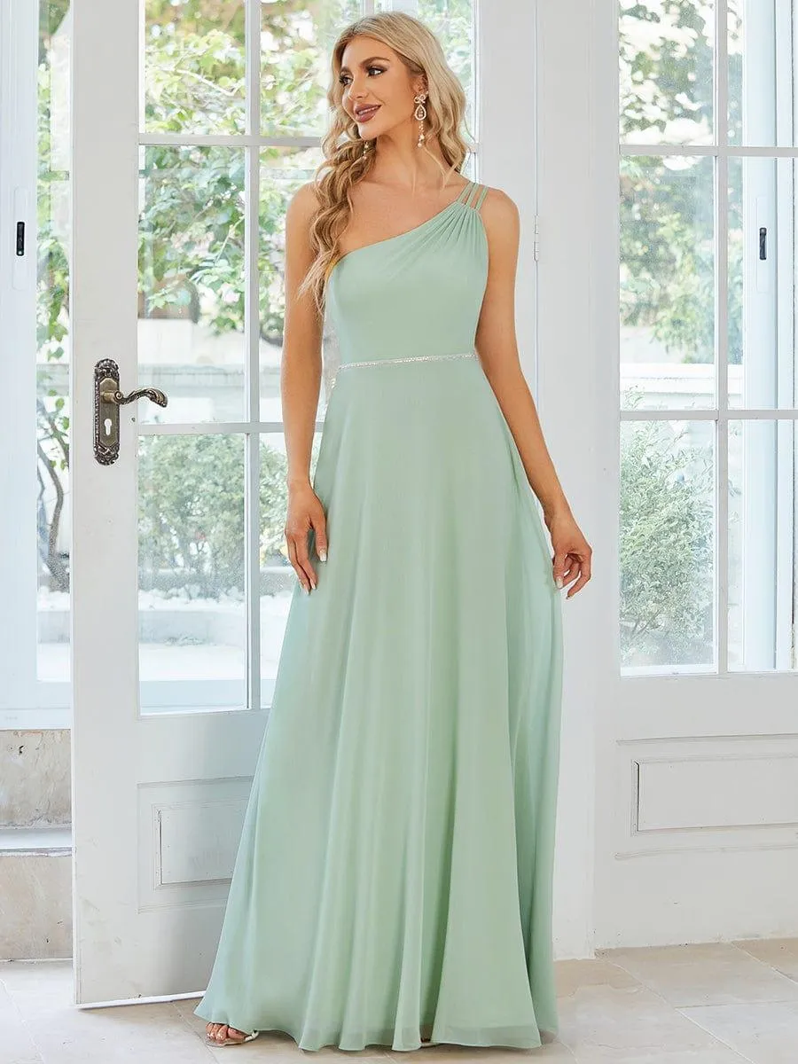 Flowy Chiffon One-Shoulder with Three Straps Bridesmaid Dress