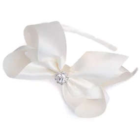 Girls Luxurious Satin Traditional Bow Headband With Diamante Crystal Centre