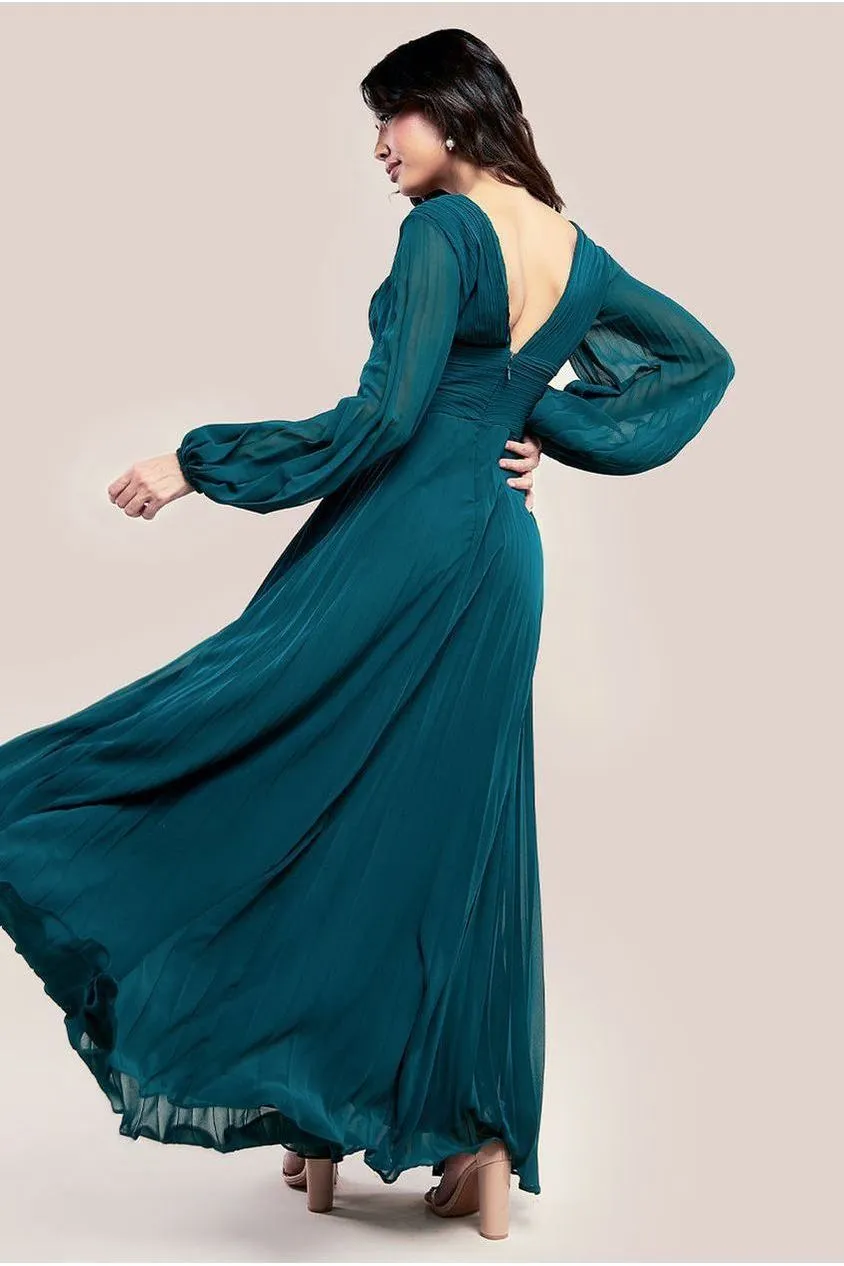 Goddiva Balloon Sleeve Chiffon Maxi Dress - Emerald Green