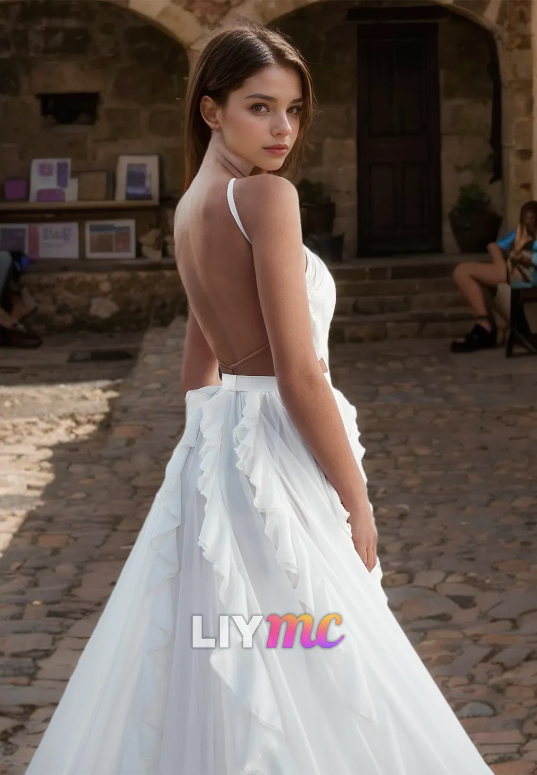 Halter Sleeveless Illusion Chiffon A-Line Beach Wedding Dress