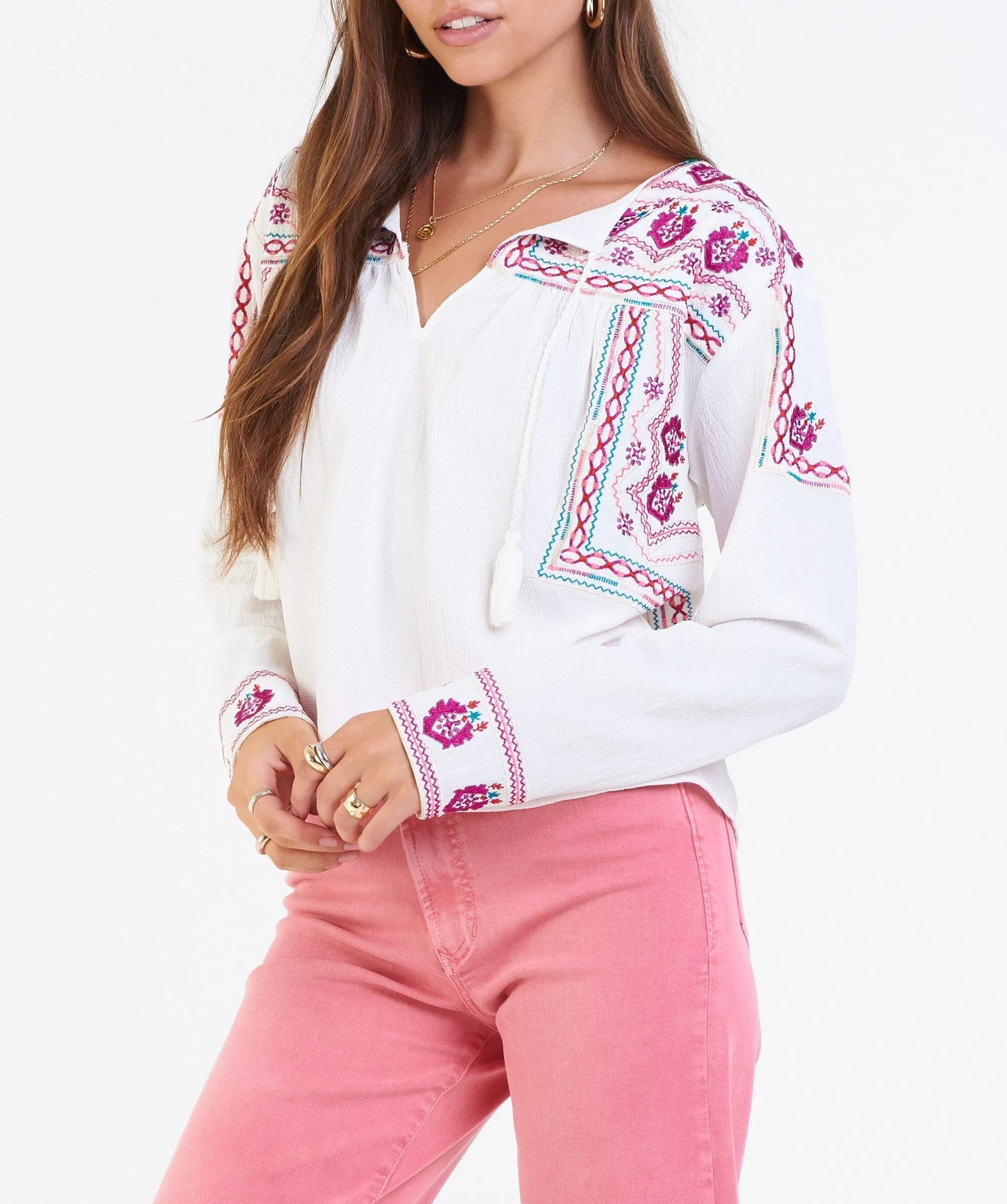 IRIS EMBROIDERY DETAIL TOP WHITE BOHO