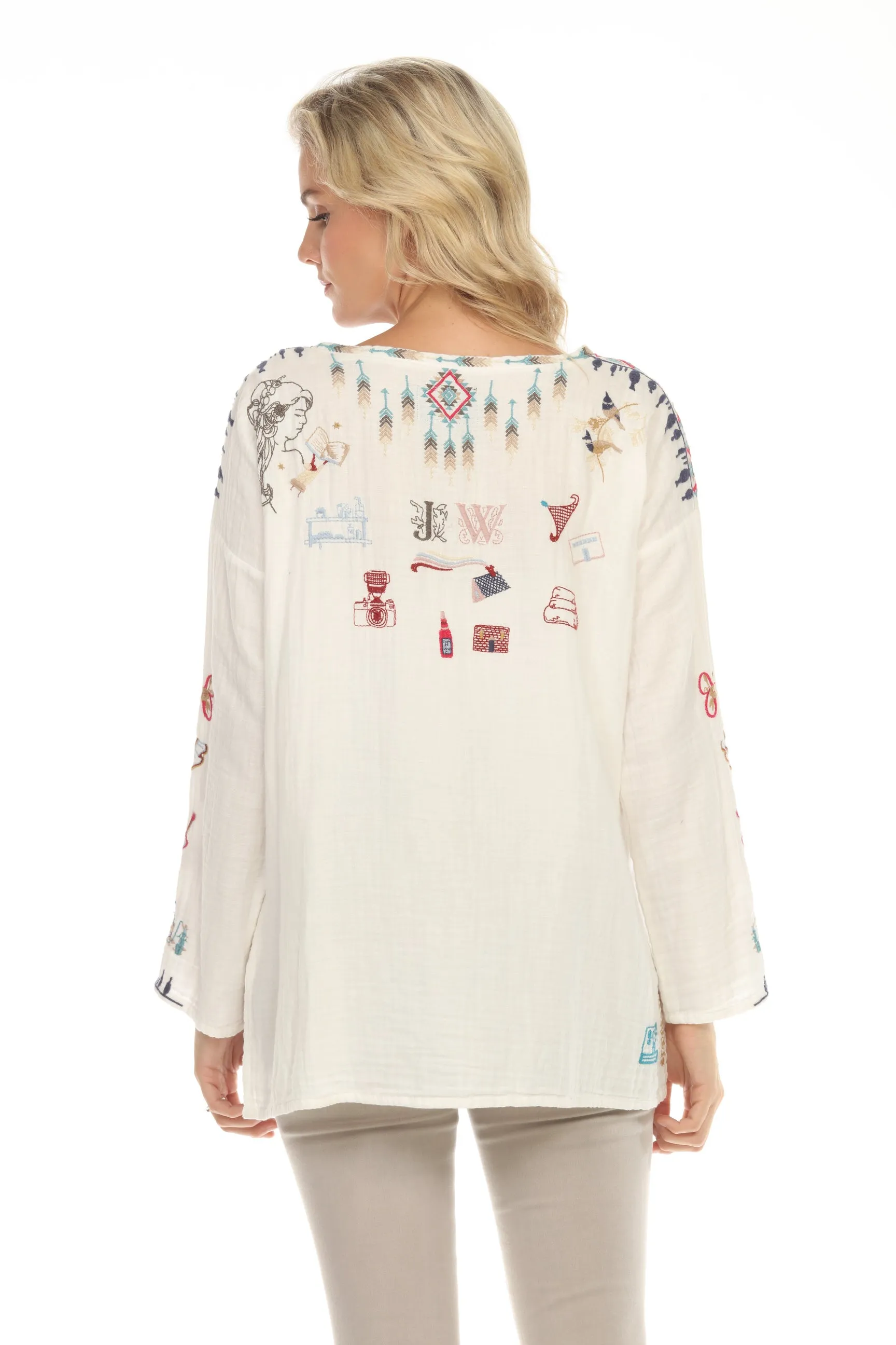 Johnny Was Biya Rondo Embroidered Long Sleeve Blouse Boho Chic B17822