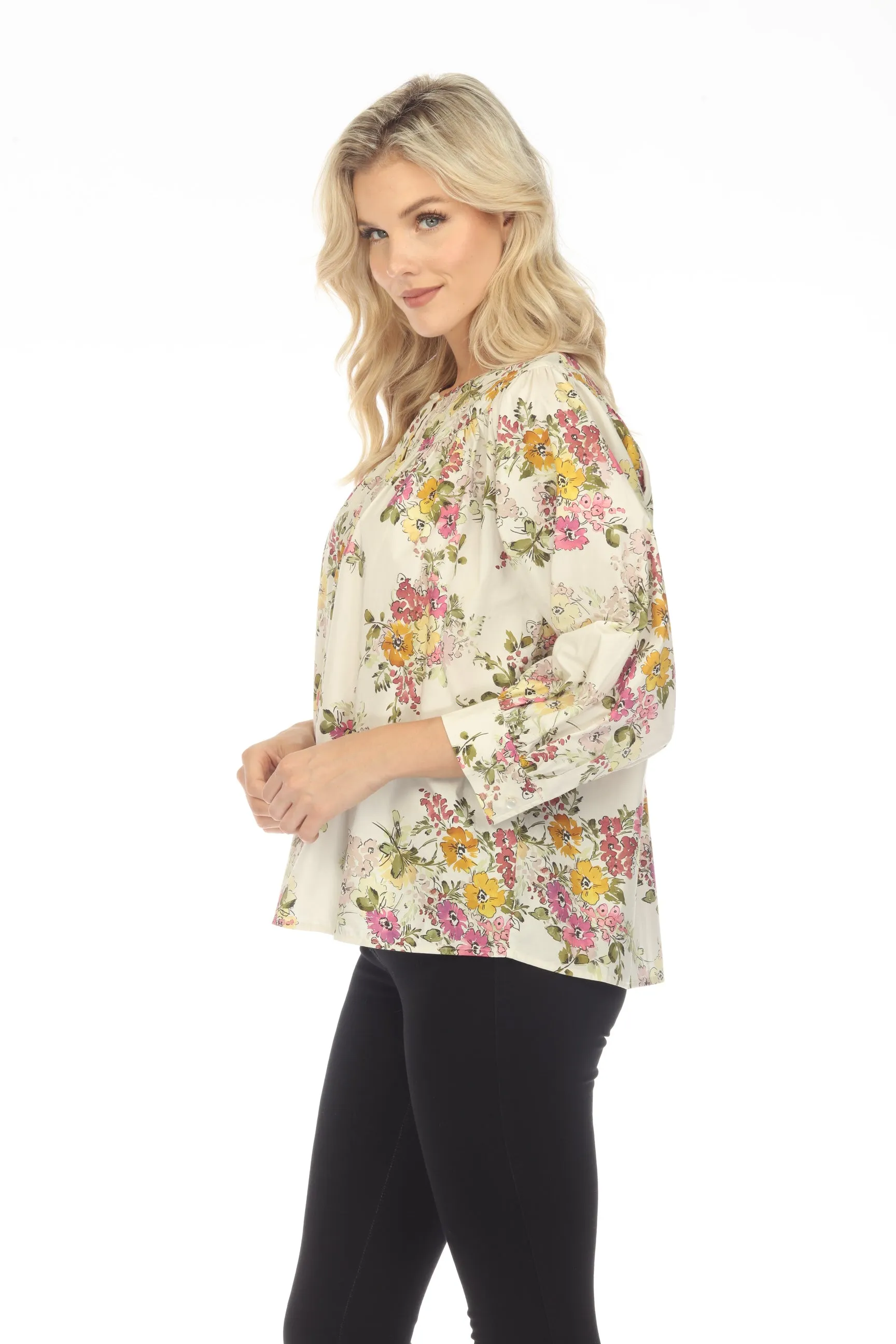 Johnny Was Jade Love Isabella Floral 3/4 Sleeve Blouse Boho Chic L14523