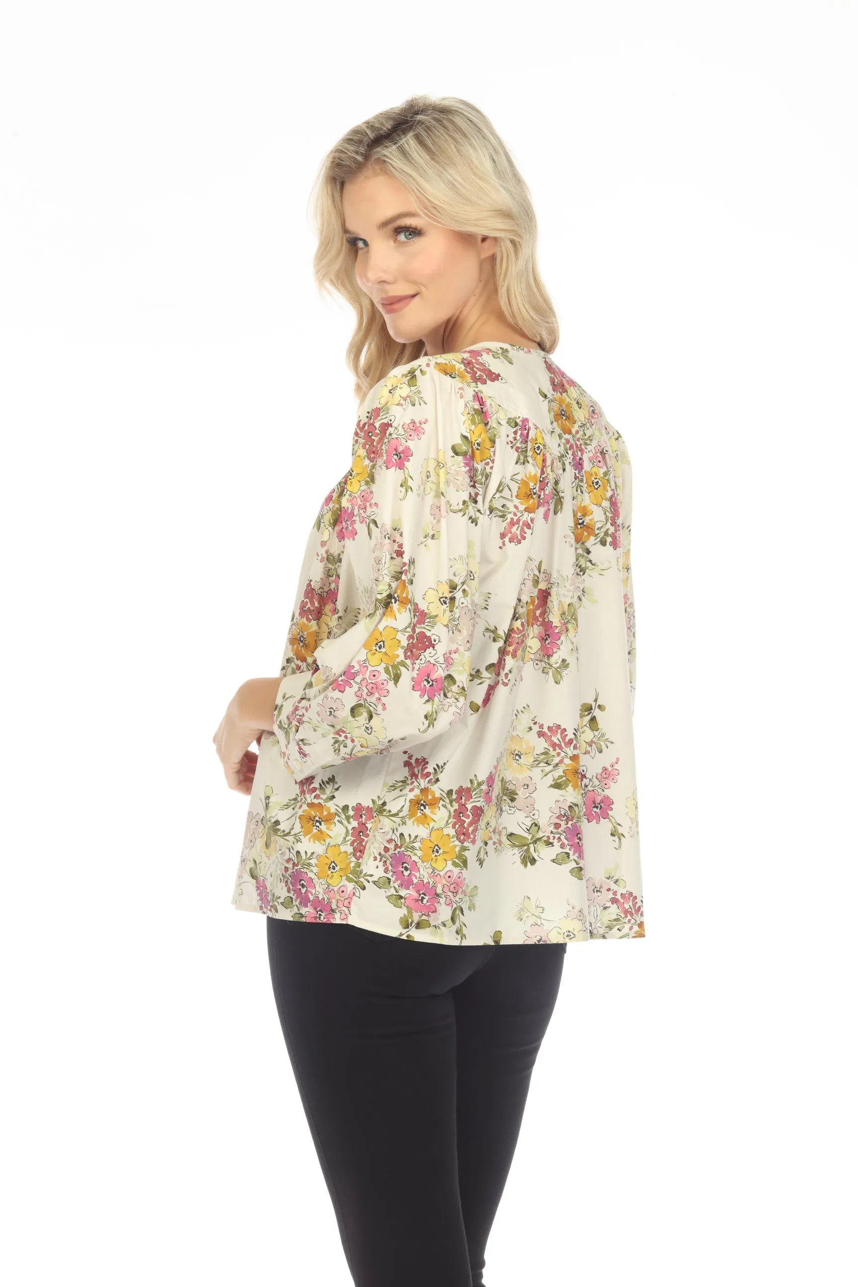 Johnny Was Jade Love Isabella Floral 3/4 Sleeve Blouse Boho Chic L14523