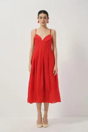 Josephine A-line Heart Neck Silk Midi Dress