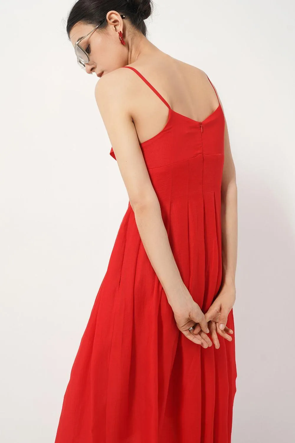 Josephine A-line Heart Neck Silk Midi Dress