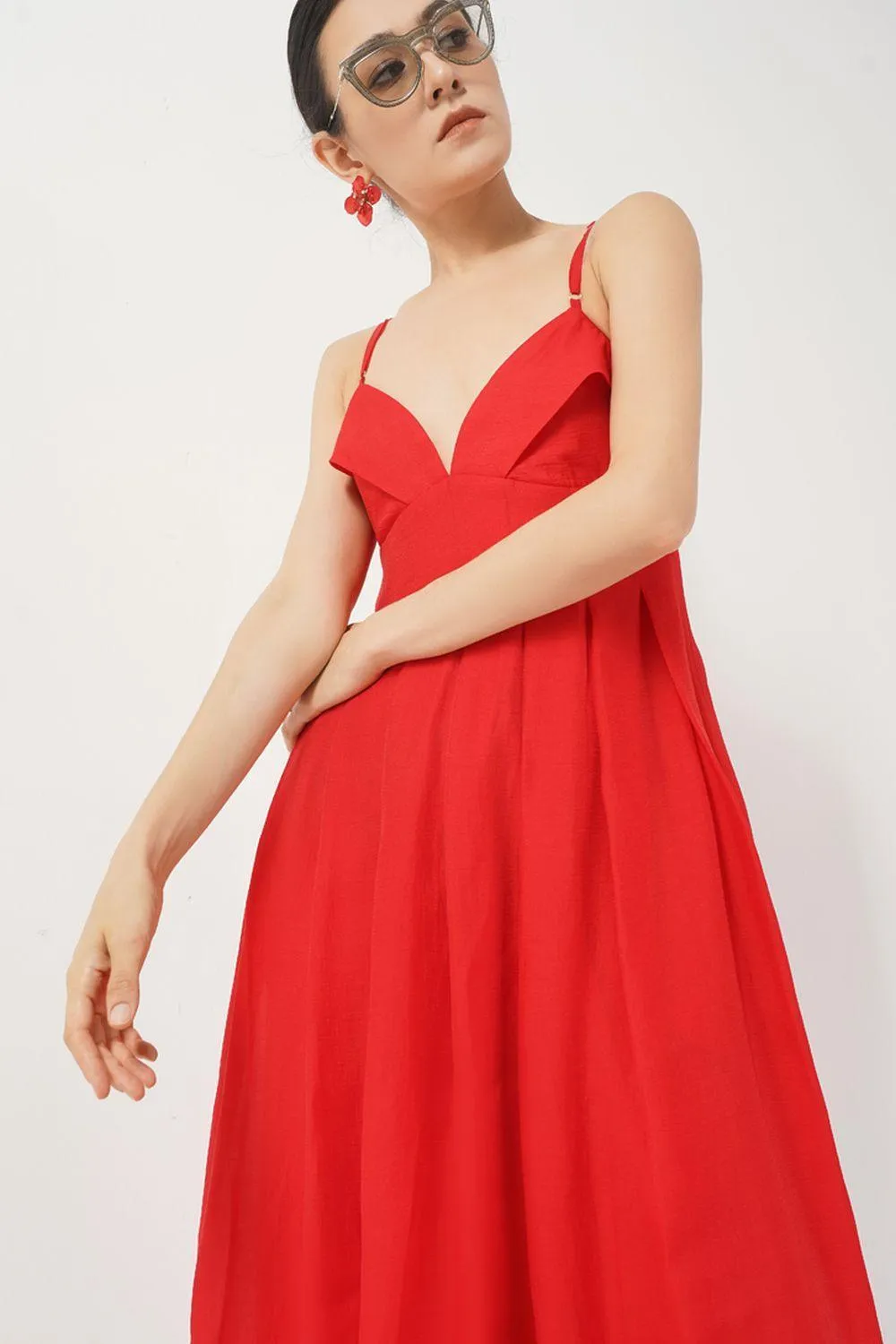 Josephine A-line Heart Neck Silk Midi Dress