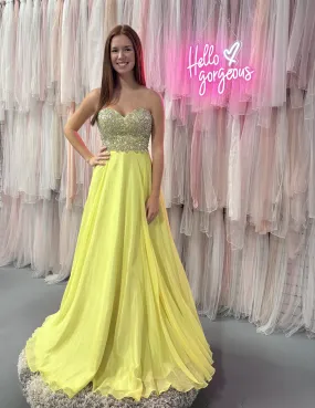 JVN by Jovani 92592 Yellow Chiffon A-Line Dress