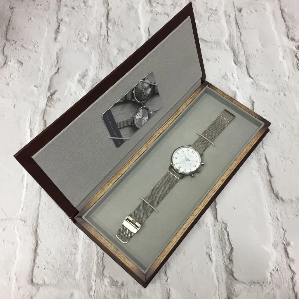 KINGSBRIDGE STEEL CASE, STONE GREY DIAL & STEEL MESH STRAP WATCH