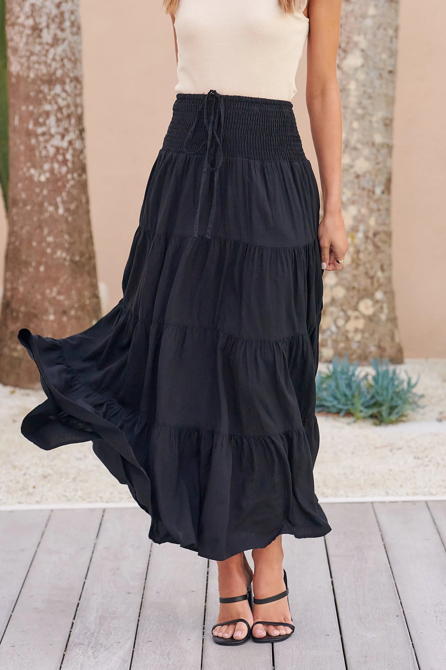 Kinsley Black Tiered Maxi Skirt